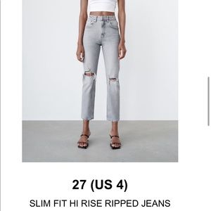 Zara slim fit high rise ripped jeans